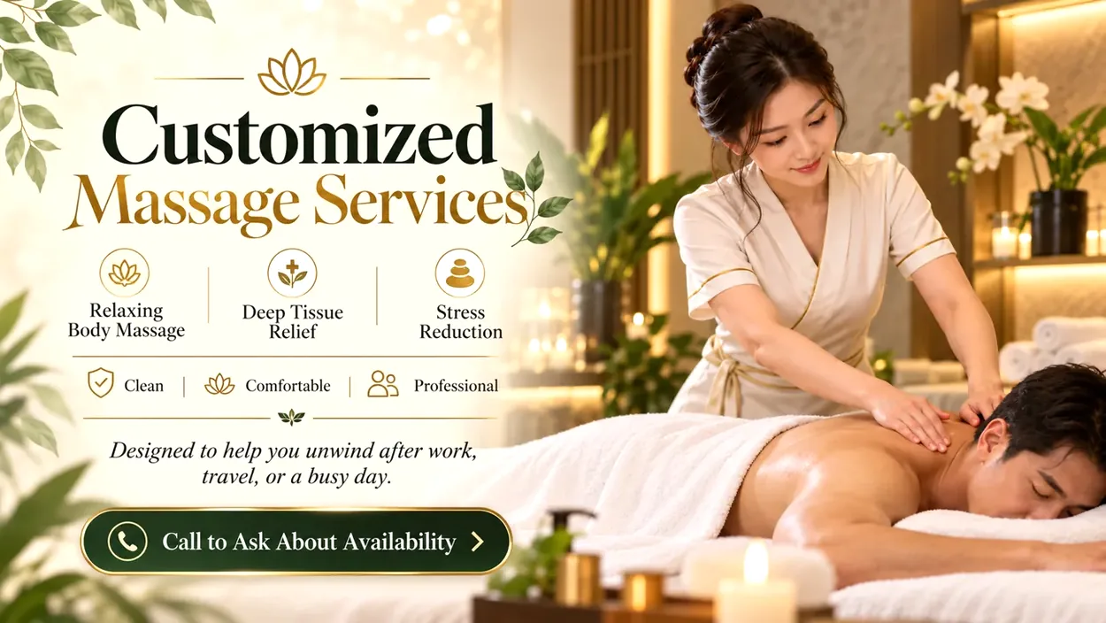 AI-generated illustration of a professional female therapist massaging an adult male guest on a massage table
