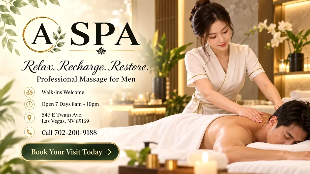 AI-generated illustration of a professional female therapist massaging an adult male guest on a massage table